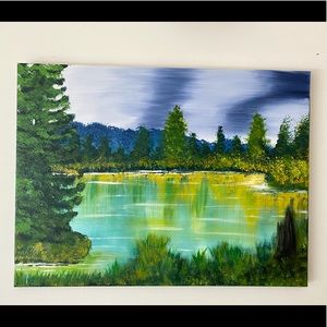 Lakeside evergreen painting